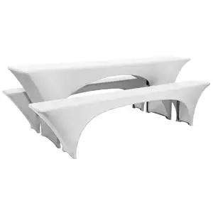 Wit Polyester Set Van 3 Stuk Biertischgarnitur Inclusief 1 Bier Tafel Cover En 2 Bier Bench Covers