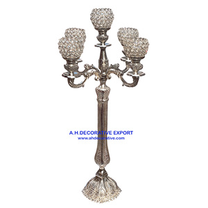 Solid Aluminum Embossed Candelabra with 5 <b>Candle</b> Crystal Votive Silver Plated Handmade Candelabra for Lighting Decoration - Product Image 1