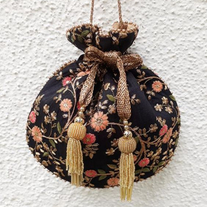 NEWLY DESIGNER OF POTLI BAG WITH STYLISH EMBROIDERY OF CRYSTAL GLASS BEADS, DABKA, PEARLS WORK ON BAGS FOR PARTY & <b>WEDDING</b>@ 2022 - Product Image 1