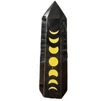 Tour sculptée en obsidienne noire et agate, pierre précieuse Feng Shui, phases lunaires, cristal de guérison, éclat doré, ambiance sorcière, païenne, pleine lune, nouvelle lune