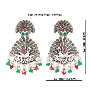 Pendientes colgantes de pavo real oxidado de cristal Multicolor al por mayor indio para mujeres regalos de bodas joyero experto fabricado - Product Image 2