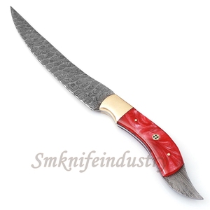 Custom Hand Forged Damascus Fillet knife With leather Sheath cover (smk1636) - Product Image 4