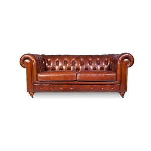 Juego de sofá marrón inflable de cuero genuino Chesterfield 777 de dos asientos de alta calidad para el hogar, muebles de sala de estar - Product Image 5