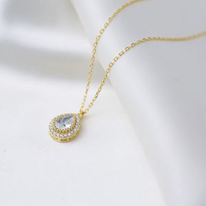 Colgante de Plata de Ley 925 con forma de pera y piedra de circonia cúbica, joyería turca - Product Image 2