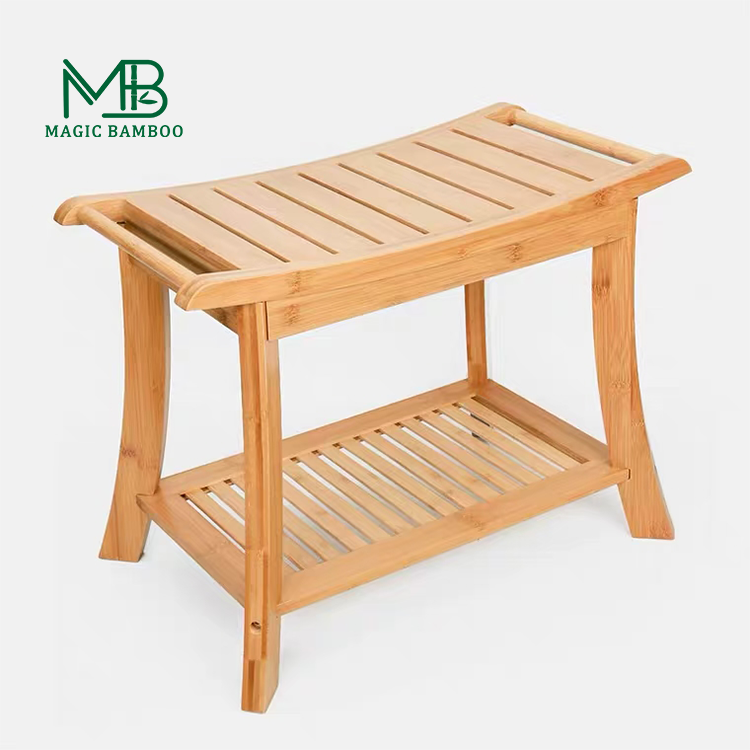 Лидер продаж, Бамбуковая деревянная скамейка для душа, нескользящий бамбуковый стул для ванны с держателем для полотенец для ванной комнаты