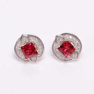 Vintage Post Small Stud <b>Earring</b> SKER-309 925 Sterling Silver Claw Setting Designer Gemstone Pave Pink <b>Tourmaline</b> Hydro Zircon - Product Image 2