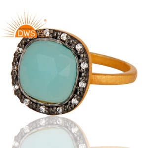ผู้หญิงแฟชั่น925แหวนเงินค็อกเทล CZ & Aqua Chalcedony แหวนพลอยผู้ผลิต18K Gold Plated เครื่องประดับผู้ผลิต - Product Image 2