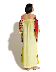 Boho Clothing Ukrainian Vyshyvanka Embroidery Designs <b>Linen</b> <b>Dresses</b> With Tassel Long Sleeve Maxi <b>Dresses</b> - Product Image 2