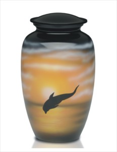 Dolphin Sunset Urne de crémation pour adultes peinte à la main L MAX B EXPORTS Fournitures funéraires pour l'enterrement des cendres commémoratives - Product Image 1