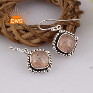 Boucles d'oreilles pendantes en argent sterling 925 avec pierre précieuse naturelle doublet de pierre de soleil, fabricant de bijoux - Product Image 4