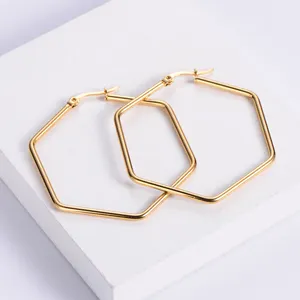 trend fashion jewelry stainless steel 18k gold plated geometric hexagon hoop earrings