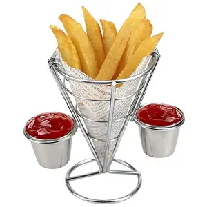 Mini French Fry basket with wooden tray and sauce cup