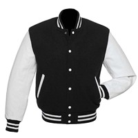 Veste universitaire unisexe personnalisée pour l'hiver, noire et blanche, en laine/polyester, coupe-vent, respirante, avec doublure en polaire souple.