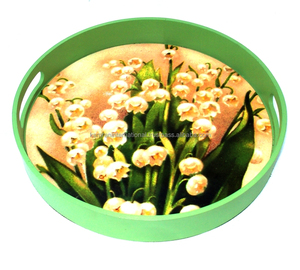 Lot de 2 plateaux de service écologiques en bois naturel, grands et petits ronds avec émail noir uni pour la décoration intérieure - Product Image 4