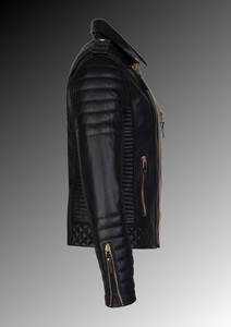 Chaqueta de motorista con cremallera para hombre, de cuero de vaca negro de alta calidad, disponible en todos los colores de cuero, hecha en Pakistán - Product Image 2