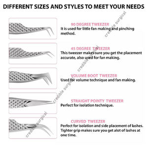 Pinzas de extensión de pestañas de volumen Etiqueta privada Lista para enviar Logotipo personalizado Punta puntiaguda de acero inoxidable venta - Product Image 2