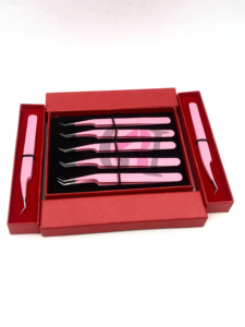 Pinzas de extensión de pestañas de acero inoxidable con revestimiento de polvo rosa de 45 grados de alta calidad, instrumentos de belleza con logotipo personalizado - Product Image 6