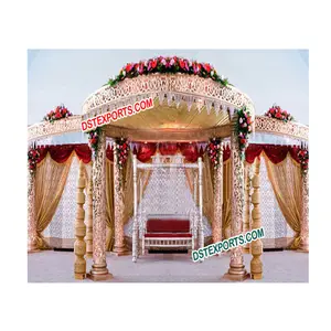 Wedding Golden Carving Mandap Set Indian Wedding Mandaps Manufacturer New Design Jali Mandap for Wedding