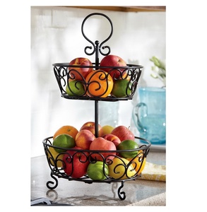Soporte para Frutas de Hierro de 2 Niveles de Alta Calidad con Recubrimiento en Polvo, Forma Redonda, para Uso en la Cocina - Product Image 1