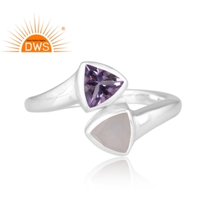 925 Fine Sterling Silver Natural Pink Amethyst & White <b>Moon</b> Stone Stackable <b>Ring</b> For Women Jewelry Manufacturer - Product Image 2