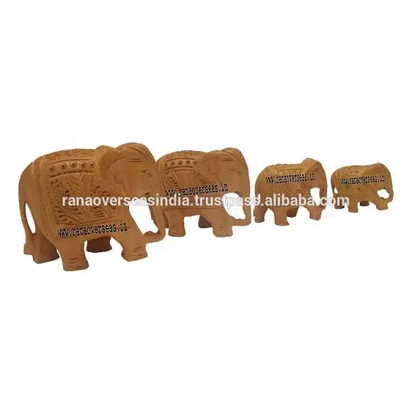 Carved Wooden Elephant Figurines Decorative Elephant Sculpture For Restaurant Office Cafe School