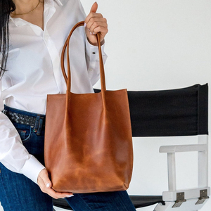 Cognac leather tote, Tote leather bag, Leather tote bag, Small tote bag, Woman shoulder bag, Gift for girlfriend, Leather shoppi - Product Image 1