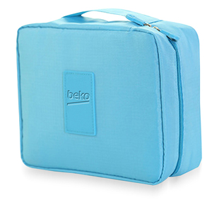 Estuche de maquillaje cosmético de viaje plegable portátil Bolsillo de malla de tela Oxford Cierre de cremallera conveniente Manija de gancho colgante - Product Image 3