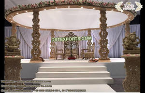 Mandap de madera de boda exclusivo, instalación elegante, diseño de madera, indio, flor, tallado a mano - Product Image 3