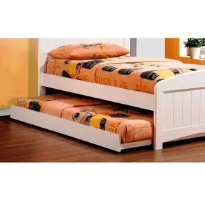 Trundle Bunk Bed Anak-anak Kamar Tidur Tamu, Tambahkan Portabel Putih Dicat Tempat Tidur Kayu, Hostel atau Penggunaan Di Rumah