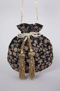 STUNNING POTLI BAG BEAUTIFUL WHITE WORK LATCAN & STYLISH ZARI EMBROIDERY on SILK FABRIC for PARTY & <b>WEDDING</b> @ 2022 - Product Image 2