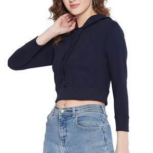 Sudadera corta con forro polar para mujer, Top corto con capucha y hombros al descubierto - Product Image 6