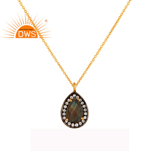 Pendentif en Zircon blanc, bijoux en Labradorite naturelle de haute qualité, collier plaqué or 18k, argent Sterling 925, vente en gros - Product Image 1