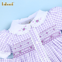 Robes longues décontractées trapèze pour filles, motif géométrique smocké main, motif fenêtre lavande, Vêtements pour enfants en gros ODM, 100% Coton OEKO-TEX