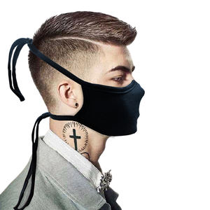 Mascarilla de tela personalizada de fábrica con correa para la cabeza, teñido liso, bolsillo para filtro, 100% algodón, protector de orejas, tela transpirable - Product Image 1