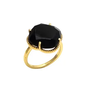Black Onyx Unique Design Gemstone Gold Plated 925 Sterling Silver Rings
