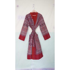 Kantha — Robe édredon en coton pour femmes, tenue de plage Kimono, avec impression par bloc de mains, faite à la main - Product Image 2