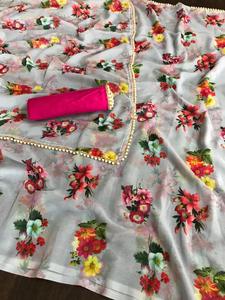 Vêtements pour femmes, tissu Georgette avec bordure en dentelle de perles et pièce assortie - Product Image 5