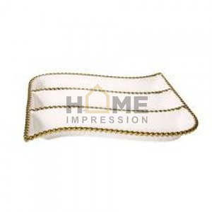 Bandeja de servicio con borde de cuentas de oro esmaltado blanco, bandejas de servicio de lujo de oro esmaltado, venta al por mayor - Product Image 5