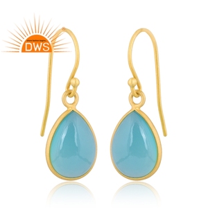 925 Sterling Silver Natural Aqua Chalcedony Gemstone <b>Dangle</b> <b>Earring</b> Jewelry Manufacturer - Product Image 2