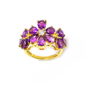 Amethyst Multi Gemstone Designer Pave Gold Plated 925 Sterling Silver <b>Ring</b> Jewelry - Product Image 6