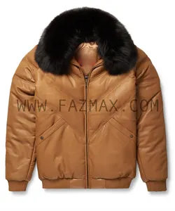 Blouson unisexe en cuir, v-bomber, d'extérieur, pour homme et femme, - Product Image 1