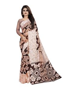 Lo último Festival Wear Rosa Estampado Satén Saree Étnico - Product Image 1