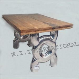 Table basse à dessus rond fini antique Base en métal classique Table au design unique Table basse décorative - Product Image 4