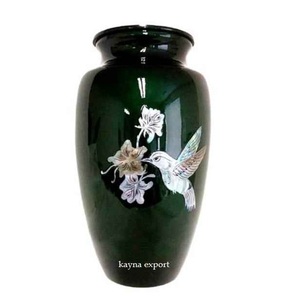 Urne funéraire en métal verte imprimée d'oiseaux, la plus belle, nouvelle arrivée, pour la vente en gros - Product Image 1