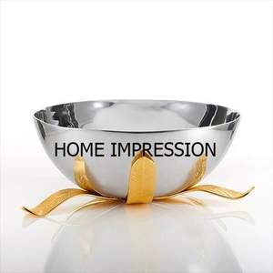 Bol moderne en acier inoxydable et feuille de laiton de qualité supérieure Vaisselle moderne Dessert Fruits secs Bol de service au prix le plus bas - Product Image 2