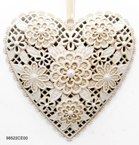 HIGH QUALITY <b>WEDDING</b> DECORATION HEART SHAPE FLOWER ZINC ALLOY ORNAMENT with OPTIONAL <b>RIBBON</b> CN/GUA Model 45007BGN9 - Product Image 1