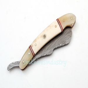 Camel Bone Handle Custom Hand Made Damascus Straight shaving Razor (Rz309) - Product Image 6