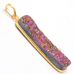 จี้อัญมณีดรูซี่ไทเทเนียมสีชมพูยอดนิยม925ทำด้วยมือด้วยเงินสเตอร์ลิงจี้ชุบทอง18K ทรงสี่เหลี่ยมผืนผ้าสำหรับขายส่ง - Product Image 3