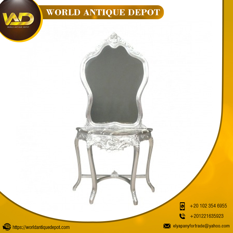 100% Best Quality Co<i></i>nsole Table Baroque wooden silver mirror