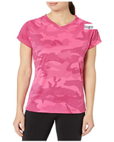 T-shirt à manches courtes personnalisable pour femme, imprimé denim, double séchage rapide, 100 % polyester, importé, lavable en machine